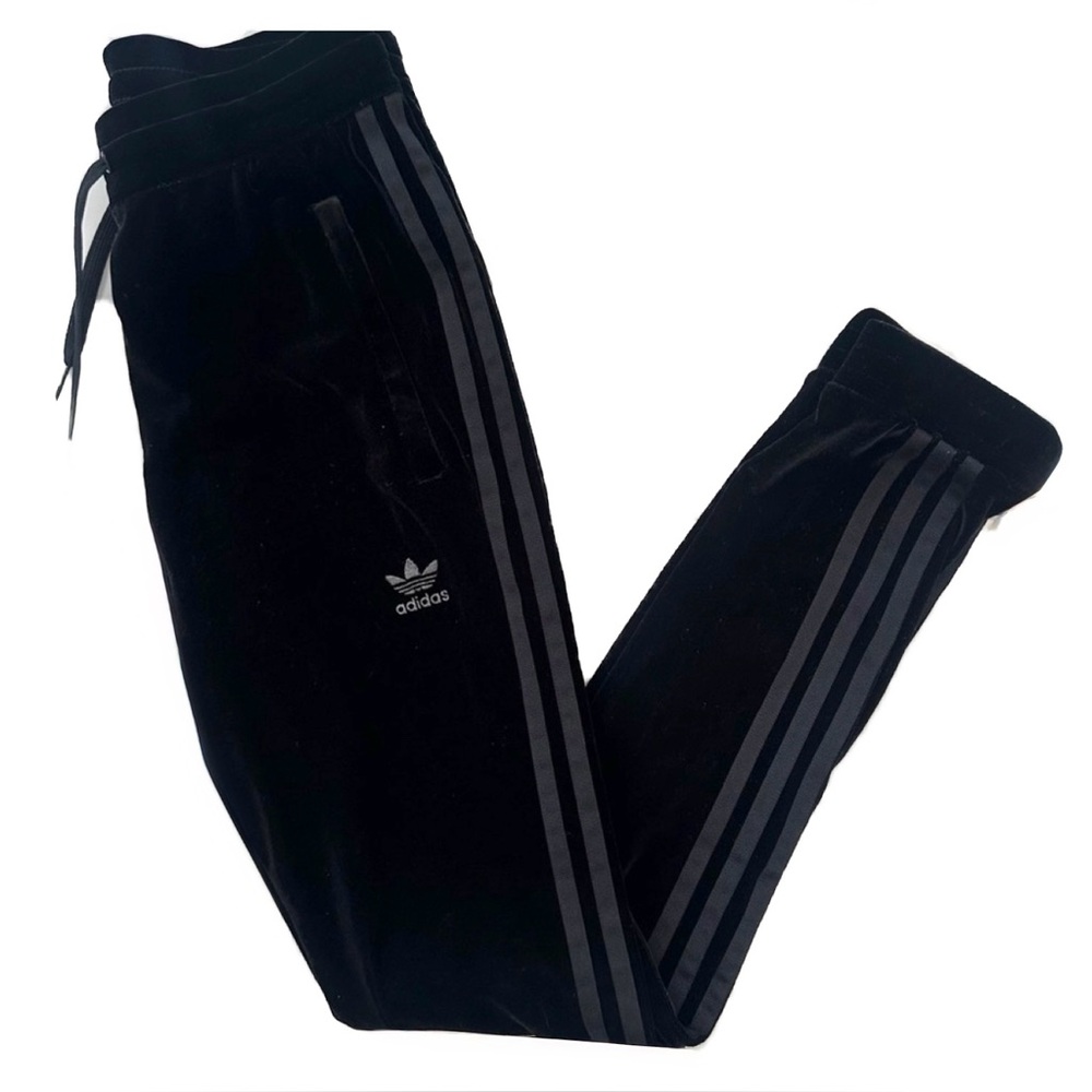 Adidas Black Velour Track Pants Women’s Y2K Athleisure Velvet XS - Picture 8 of 9
